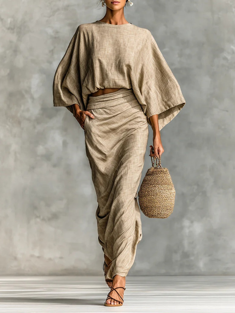 Women's Co-Ord Set | Batwing Sleeve Top & Long Skirt Design