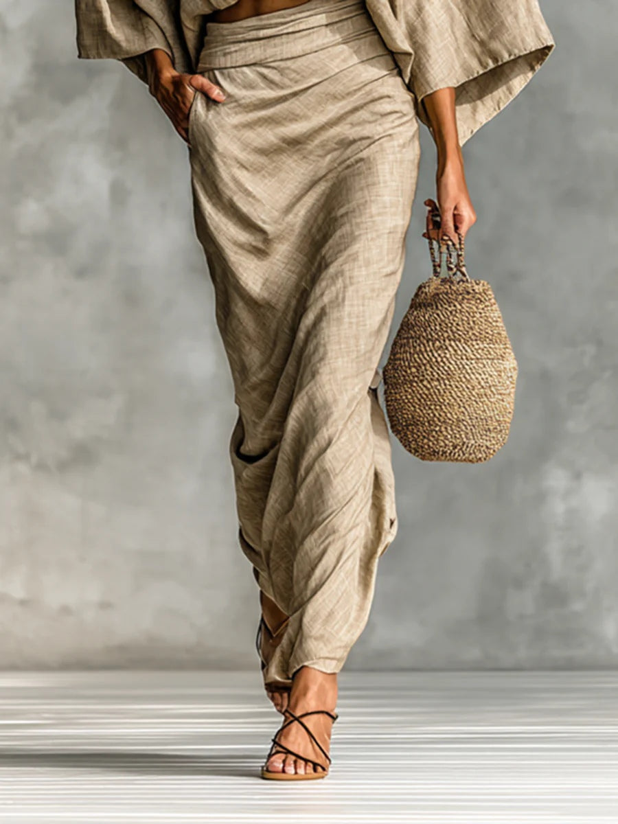 Women's Co-Ord Set | Batwing Sleeve Top & Long Skirt Design