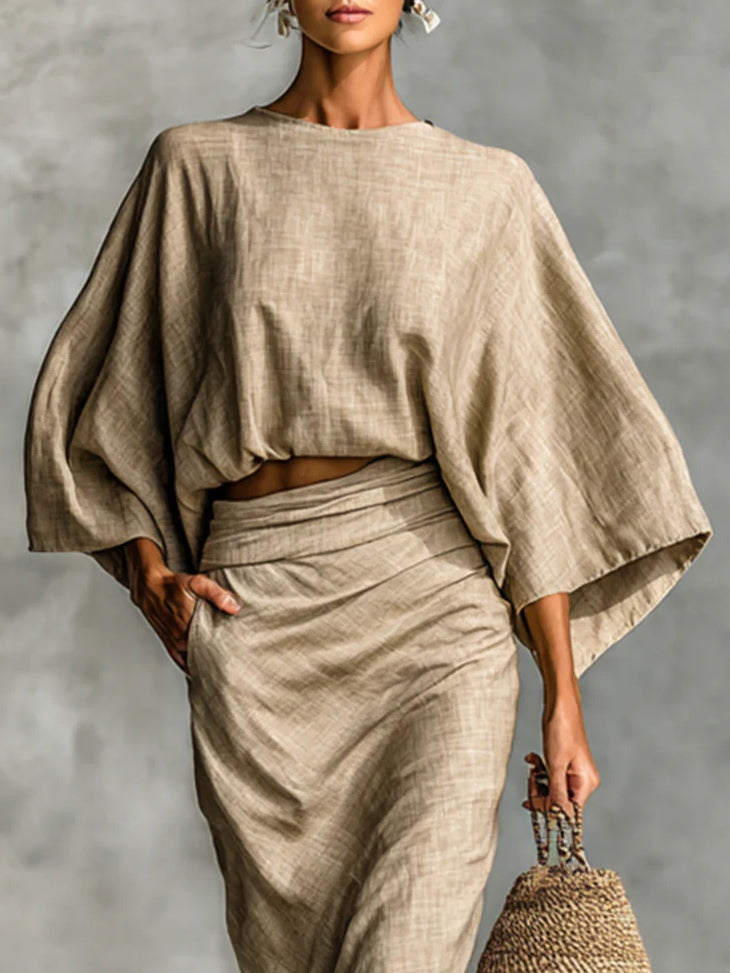 Women's Co-Ord Set | Batwing Sleeve Top & Long Skirt Design