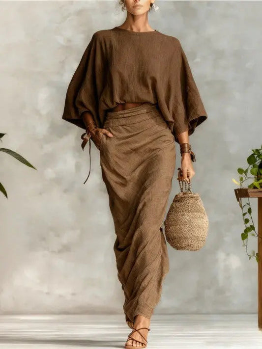 Women's Co-Ord Set | Batwing Sleeve Top & Long Skirt Design
