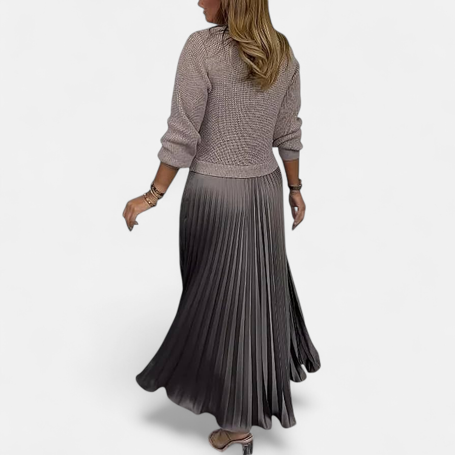 Women's Co Ord Set | Knit Top Pleated Skirt