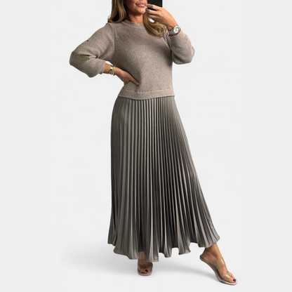 Women's Co Ord Set | Knit Top Pleated Skirt
