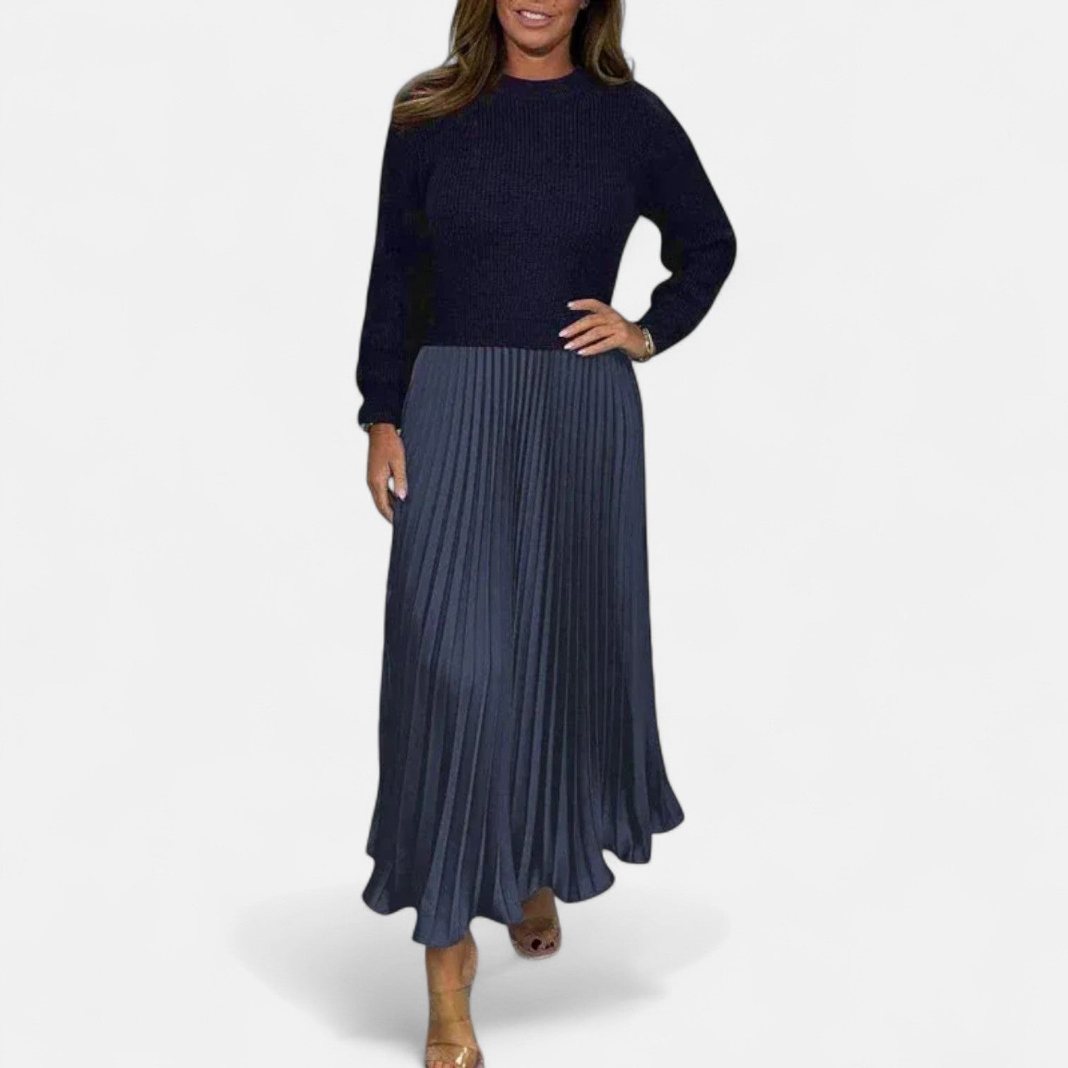 Women's Co Ord Set | Knit Top Pleated Skirt