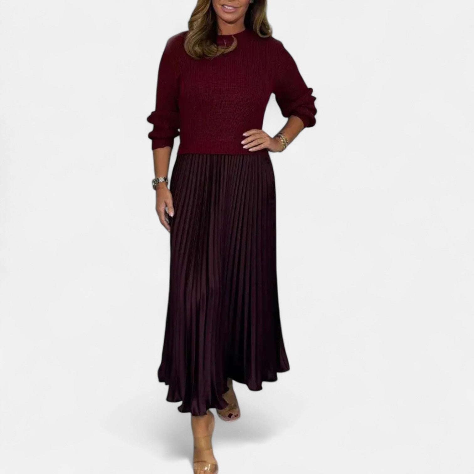 Women's Co Ord Set | Knit Top Pleated Skirt
