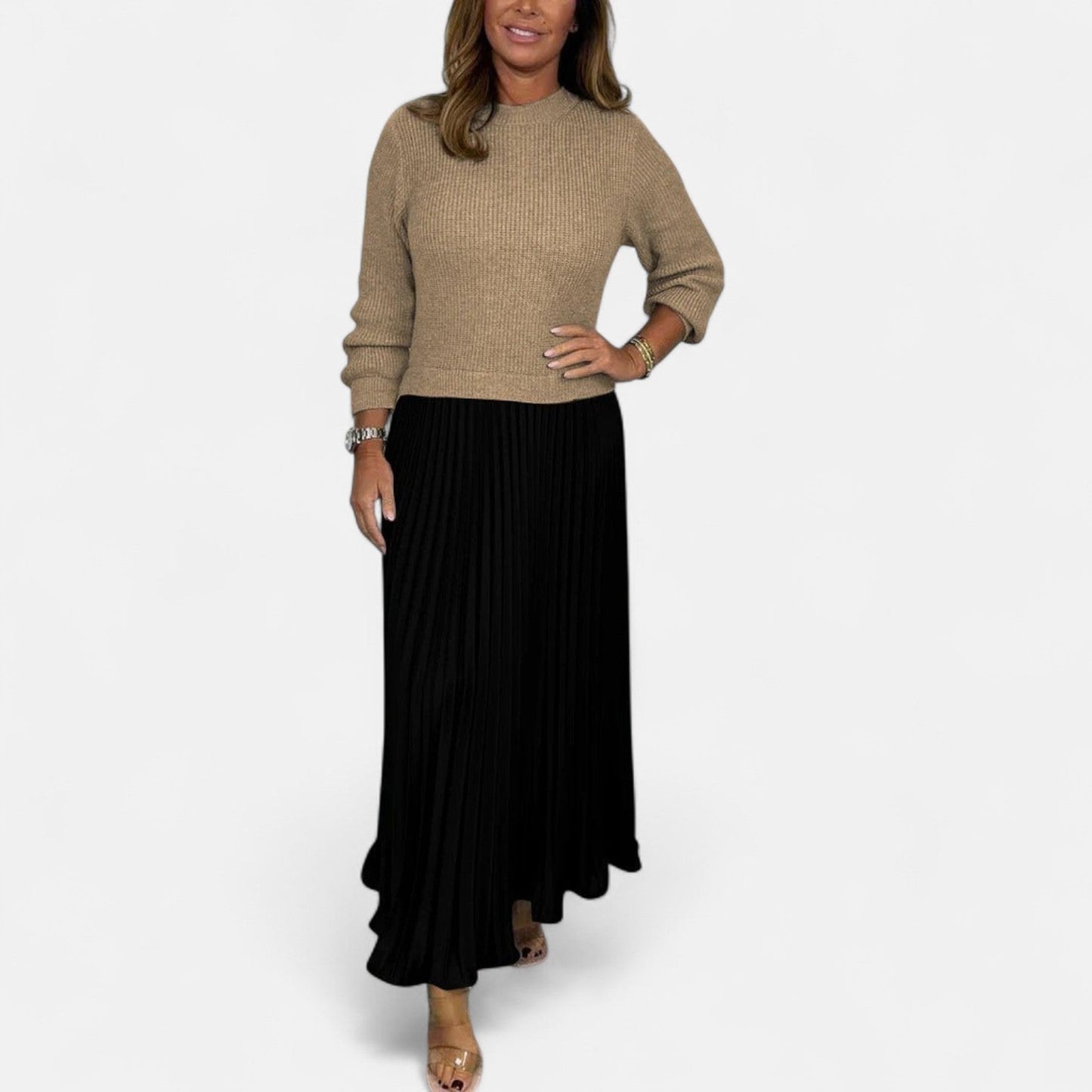Women's Co Ord Set | Knit Top Pleated Skirt