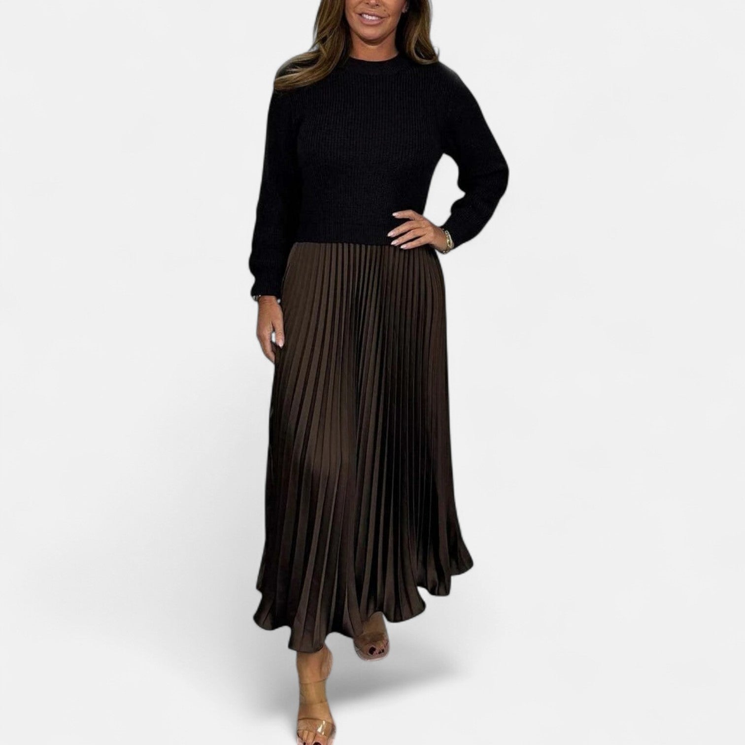 Women's Co Ord Set | Knit Top Pleated Skirt