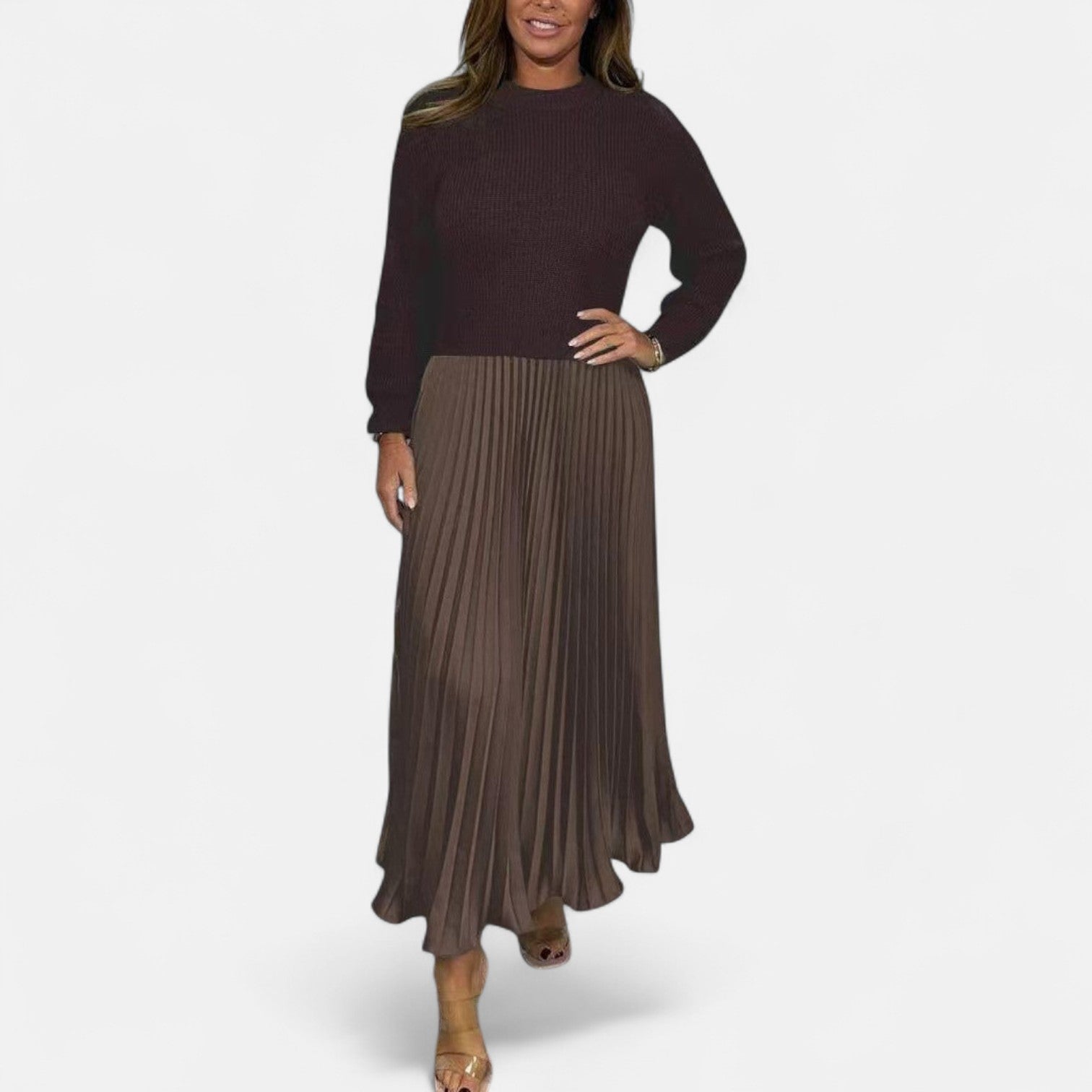 Women's Co Ord Set | Knit Top Pleated Skirt