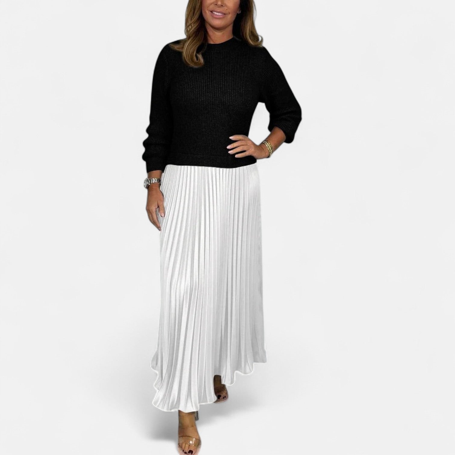 Women's Co Ord Set | Knit Top Pleated Skirt