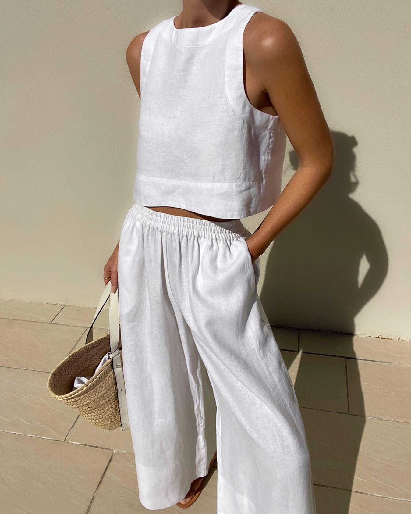 Women's Co-Ord Set | Sleeveless Crop Top & Wide Leg Trousers