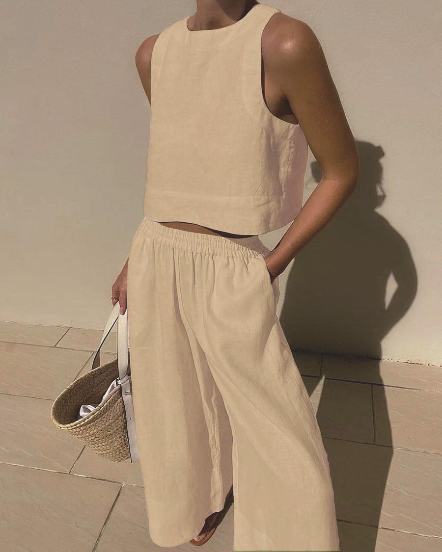 Women's Co-Ord Set | Sleeveless Crop Top & Wide Leg Trousers