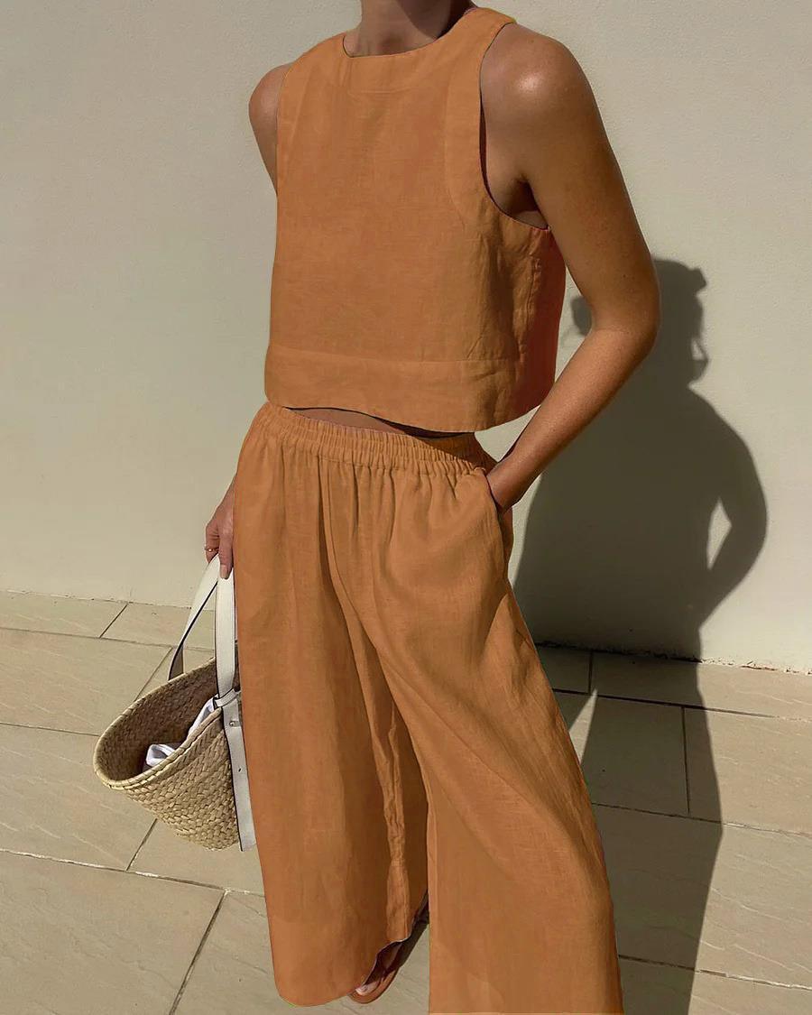 Women's Co-Ord Set | Sleeveless Crop Top & Wide Leg Trousers