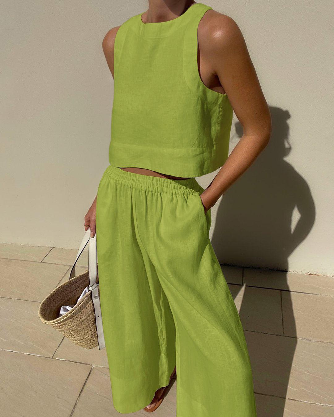 Women's Co-Ord Set | Sleeveless Crop Top & Wide Leg Trousers