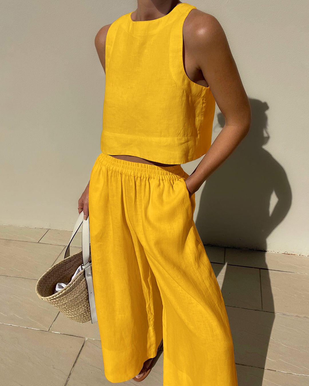 Women's Co-Ord Set | Sleeveless Crop Top & Wide Leg Trousers