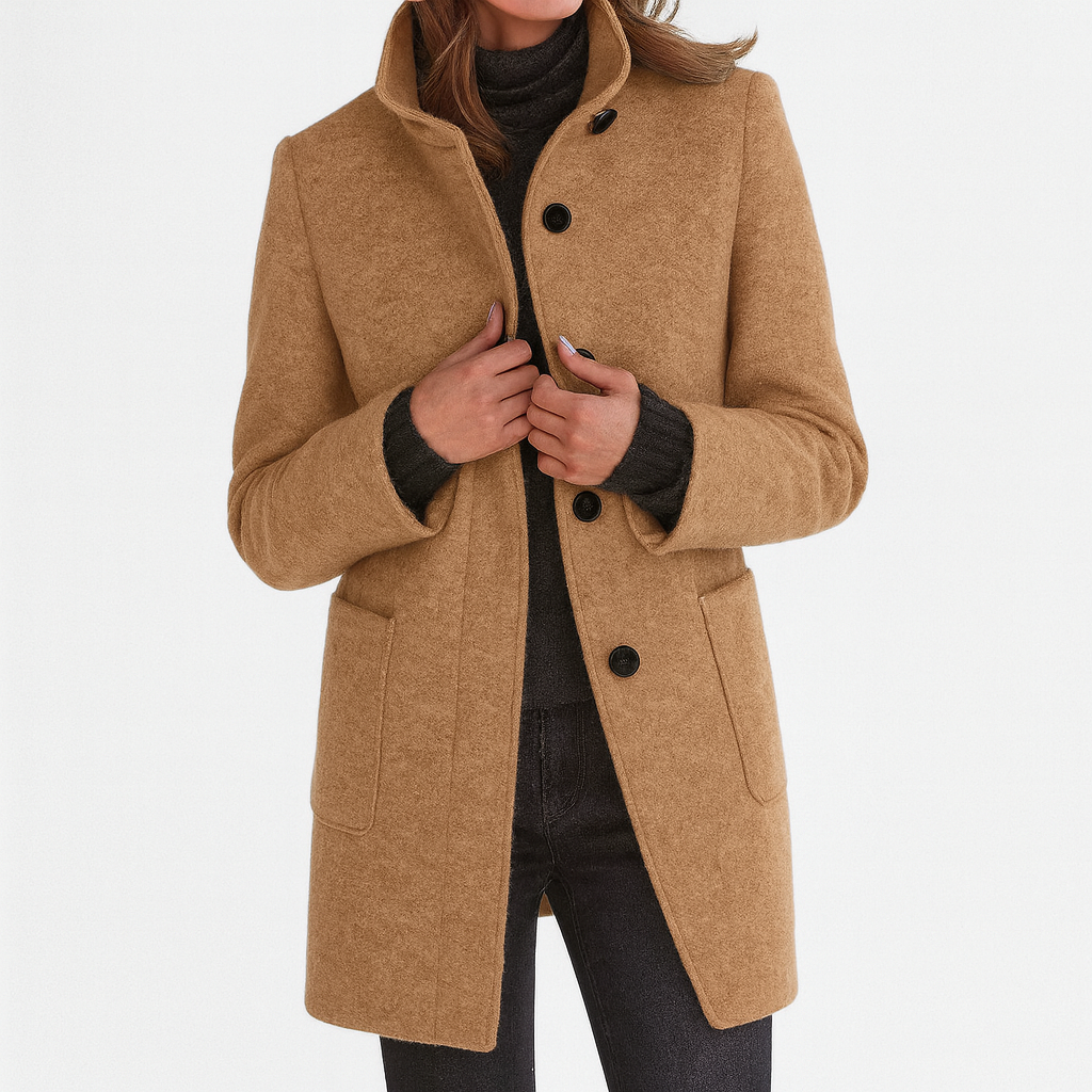 Women's Coat | High Funnel Collar, Flap Patch Pockets