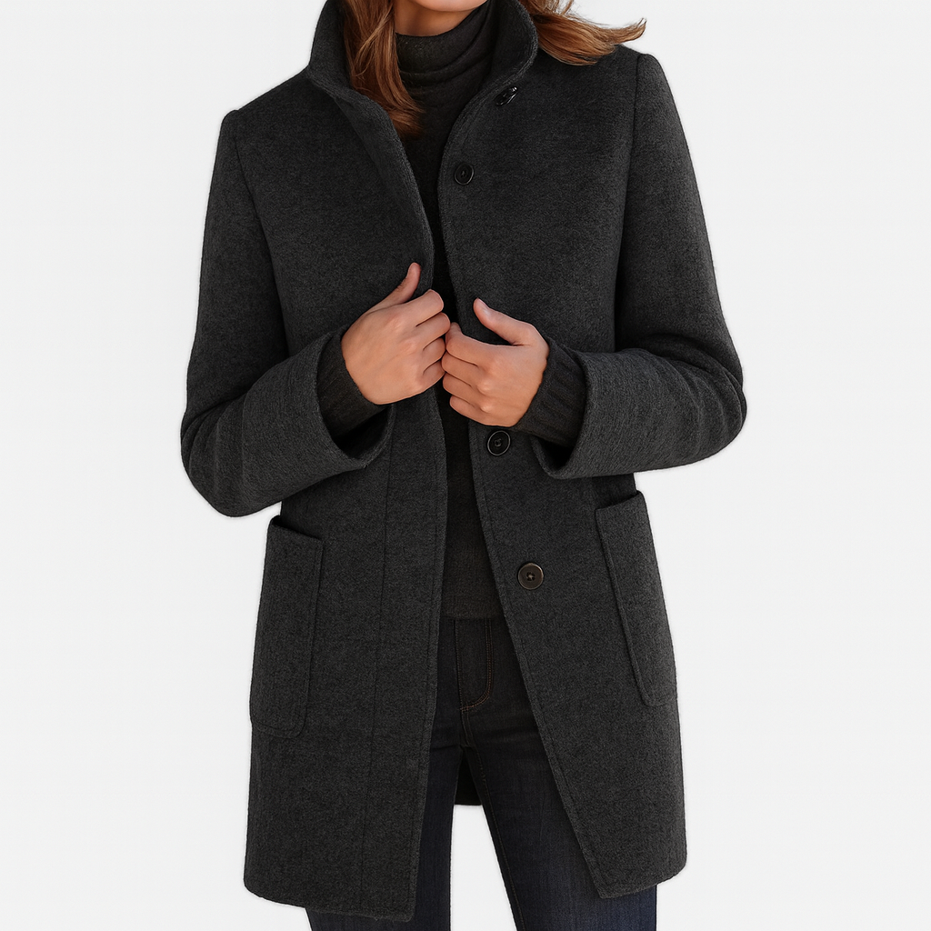 Women's Coat | High Funnel Collar, Flap Patch Pockets