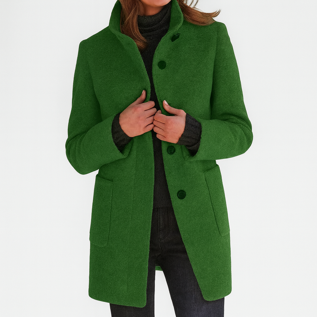Women's Coat | High Funnel Collar, Flap Patch Pockets