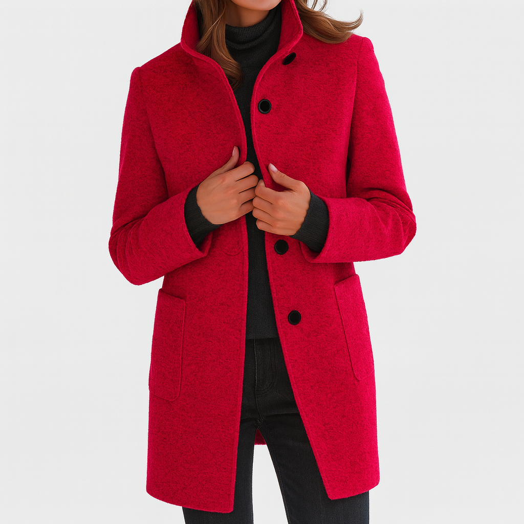 Women's Coat | High Funnel Collar, Flap Patch Pockets