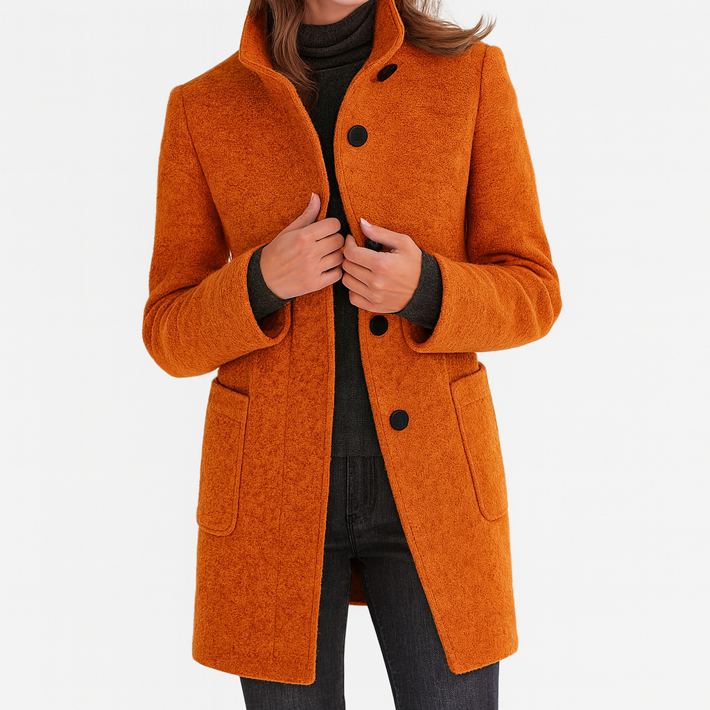Women's Coat | High Funnel Collar, Flap Patch Pockets