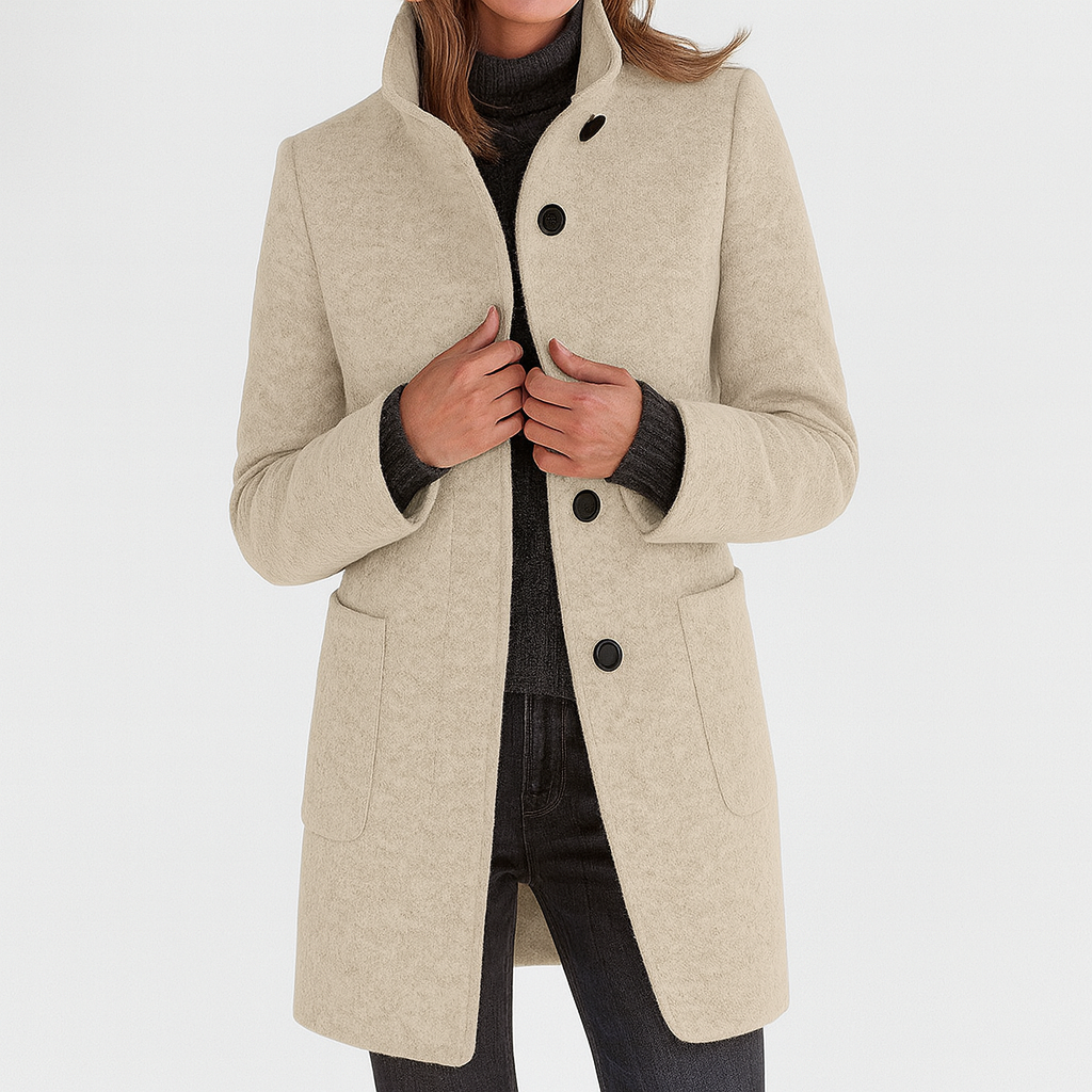 Women's Coat | High Funnel Collar, Flap Patch Pockets