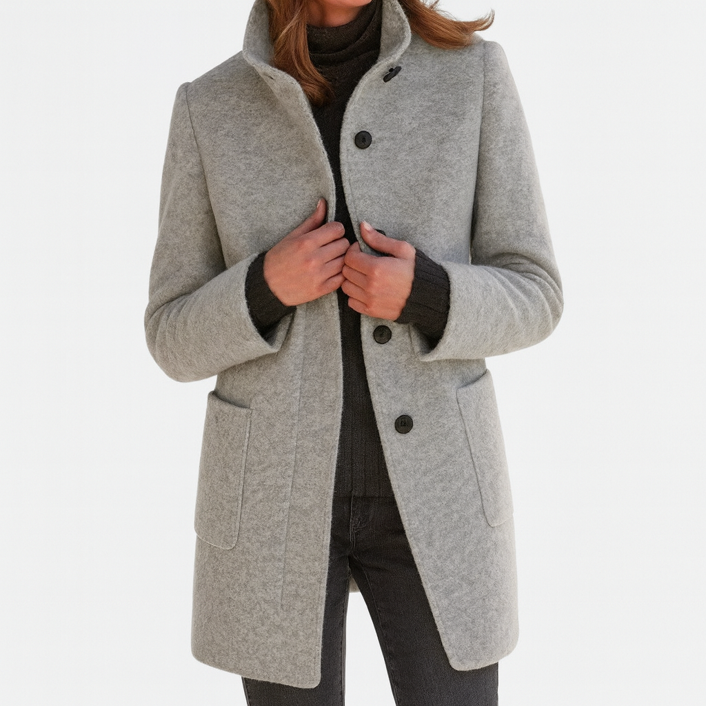 Women's Coat | High Funnel Collar, Flap Patch Pockets