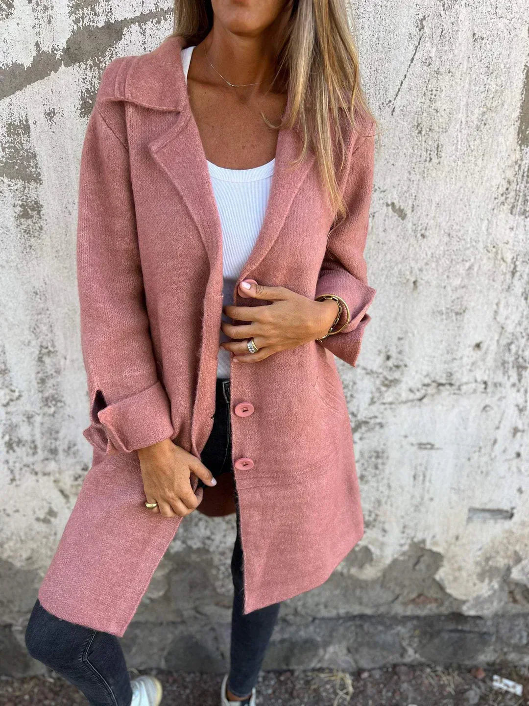 Women's Coat | Notched Lapel, Longline With Side Splits