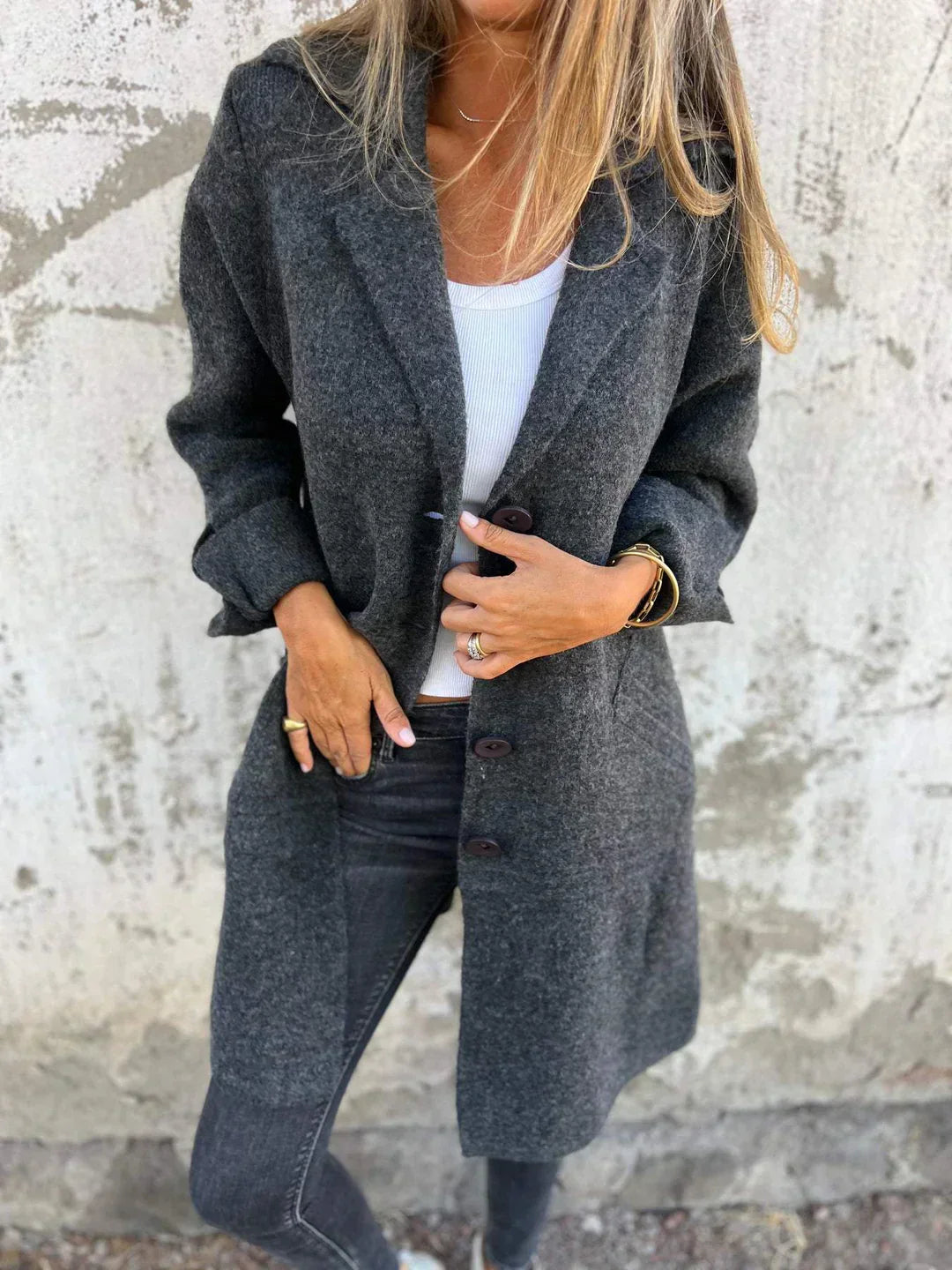 Women's Coat | Notched Lapel, Longline With Side Splits