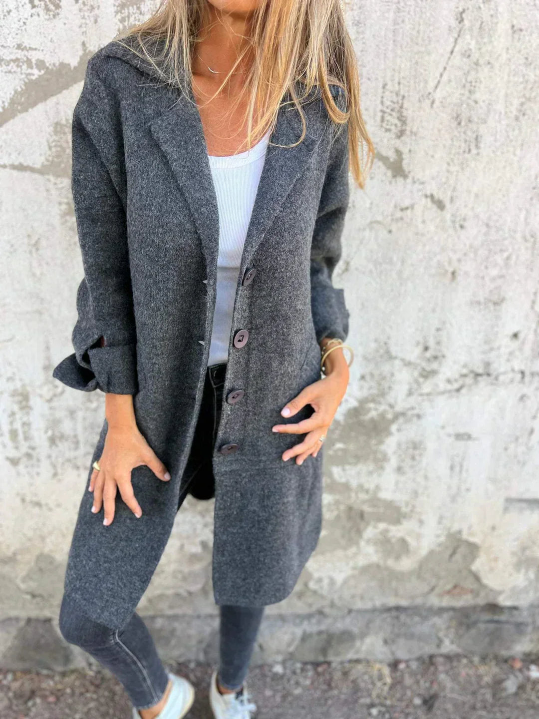 Women's Coat | Notched Lapel, Longline With Side Splits