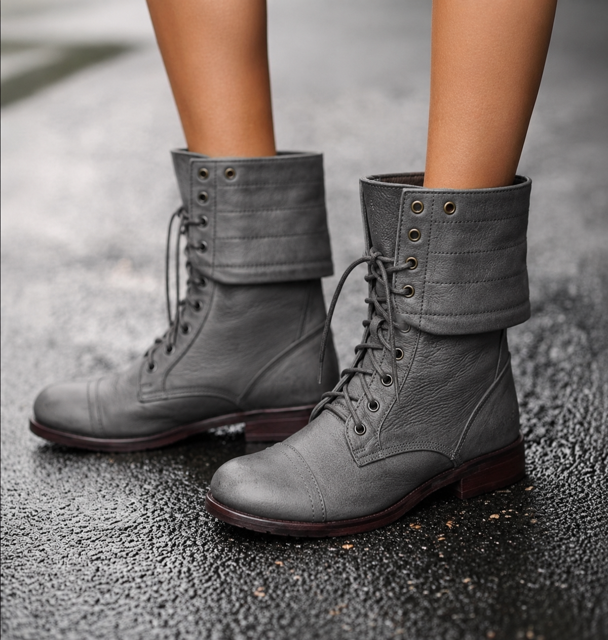 Women's Combat Boots | Fold-Over Cuff & Block Heel