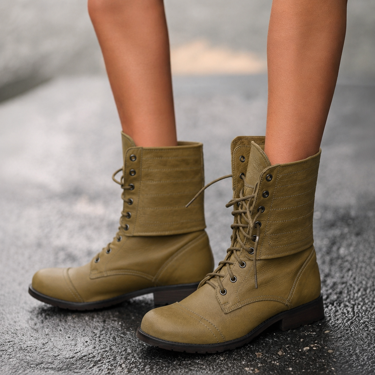 Women's Combat Boots | Fold-Over Cuff & Block Heel