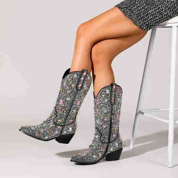 Women's Cowboy Boots | Rhinestone Detailing & Comfortable Block Heel