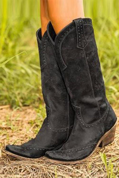 Women's Cowboy Boots | Studded Leather, V-Cut Shaft