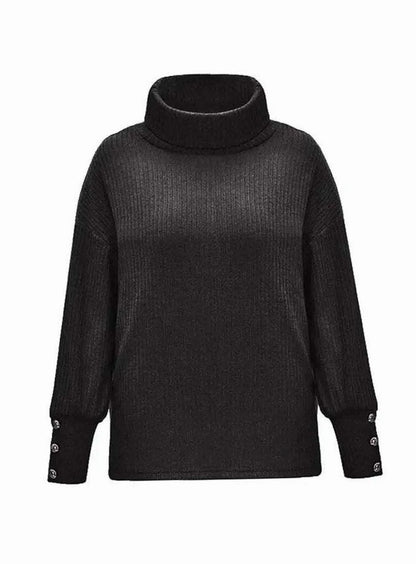 Myra | Women's Ribbed Cowl Neck Sweater Button-Cuff Knit Pullover