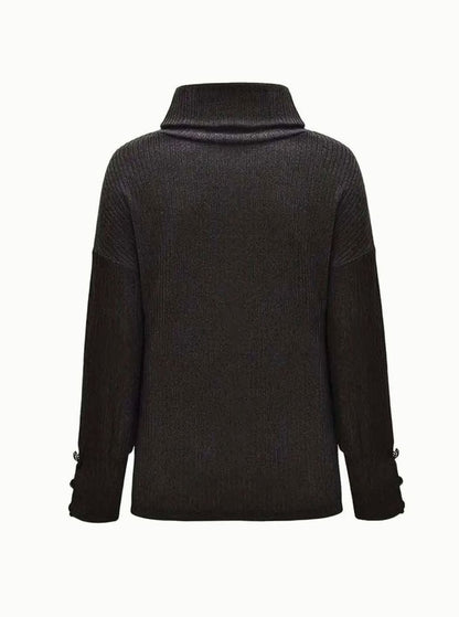 Myra | Women's Ribbed Cowl Neck Sweater Button-Cuff Knit Pullover