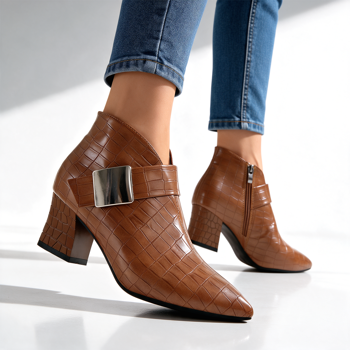 Women's Croc Block Boots | Buckle Strap & Side Zip 2