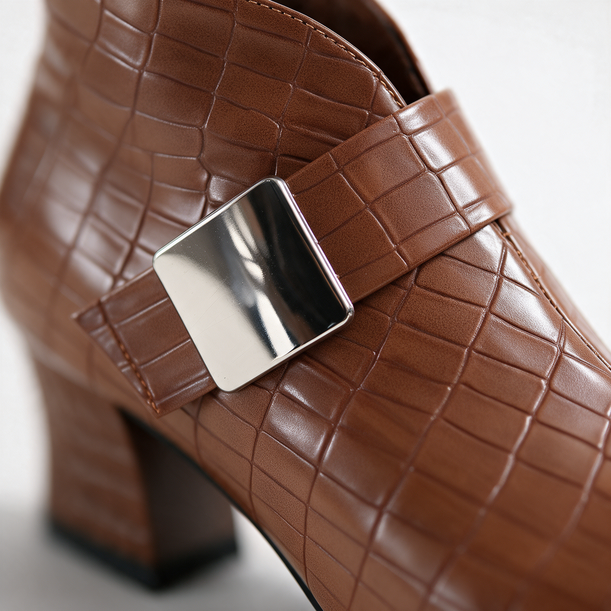 Women's Croc Block Boots | Buckle Strap & Side Zip 3