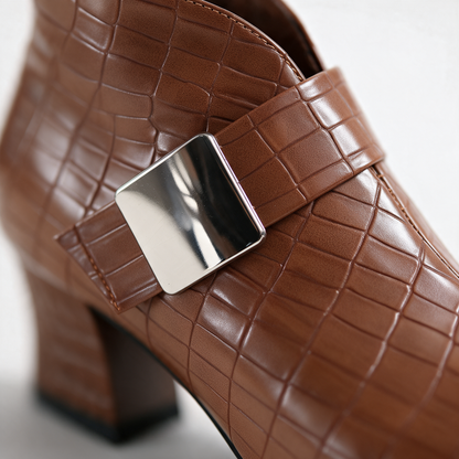Women's Croc Block Boots | Buckle Strap & Side Zip 3