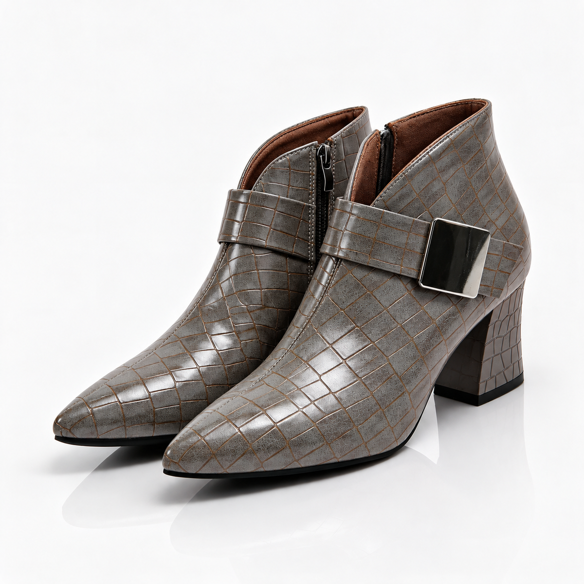 Women's Croc Block Boots | Buckle Strap & Side Zip 4