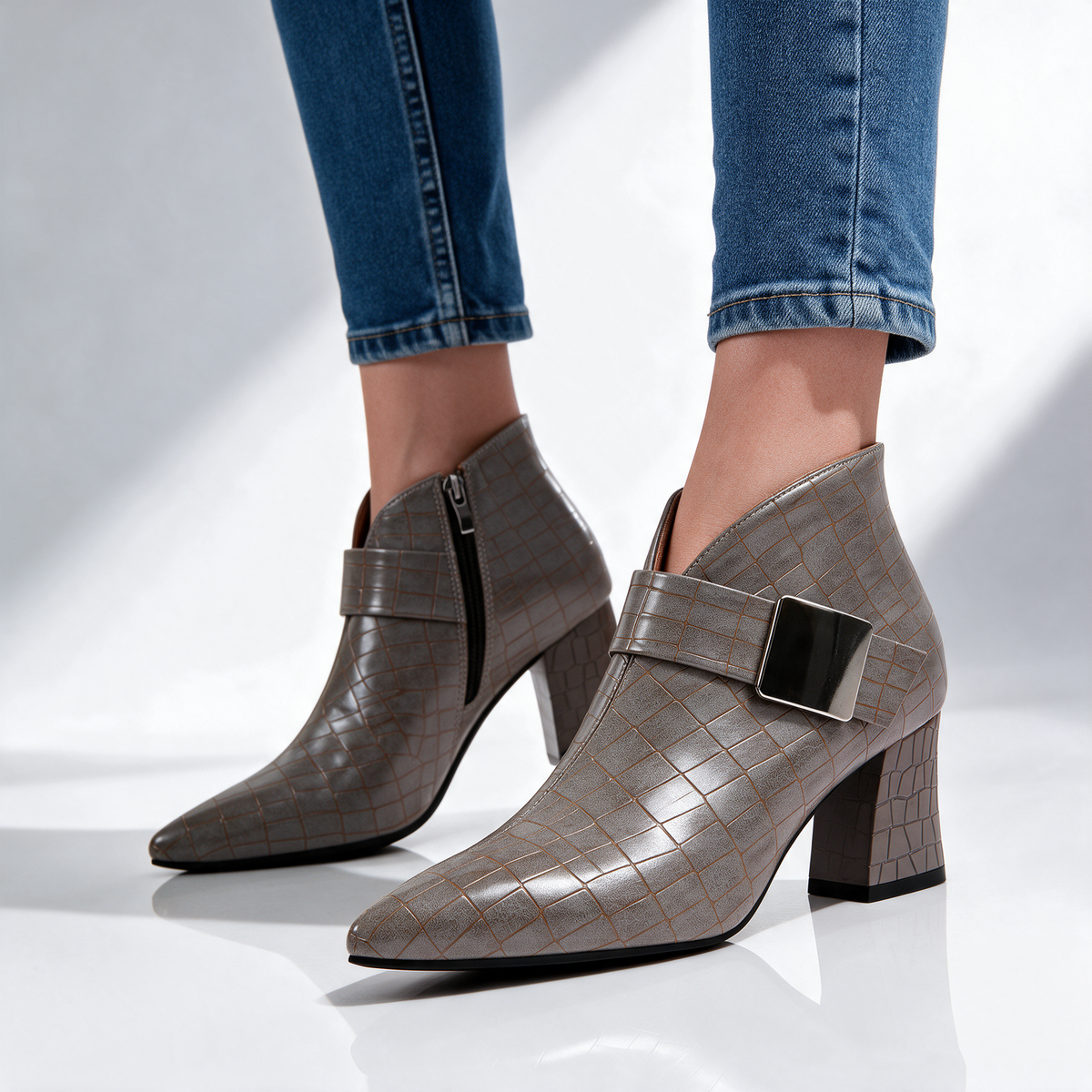 Women's Croc Block Boots | Buckle Strap & Side Zip 5