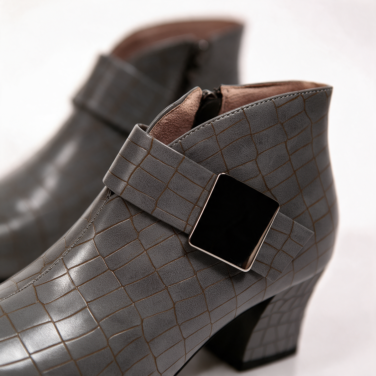 Women's Croc Block Boots | Buckle Strap & Side Zip 6