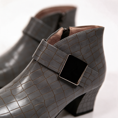 Women's Croc Block Boots | Buckle Strap & Side Zip 6