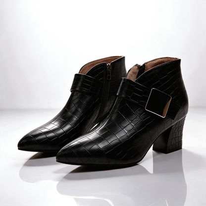 Women's Croc Block Boots | Buckle Strap & Side Zip 7