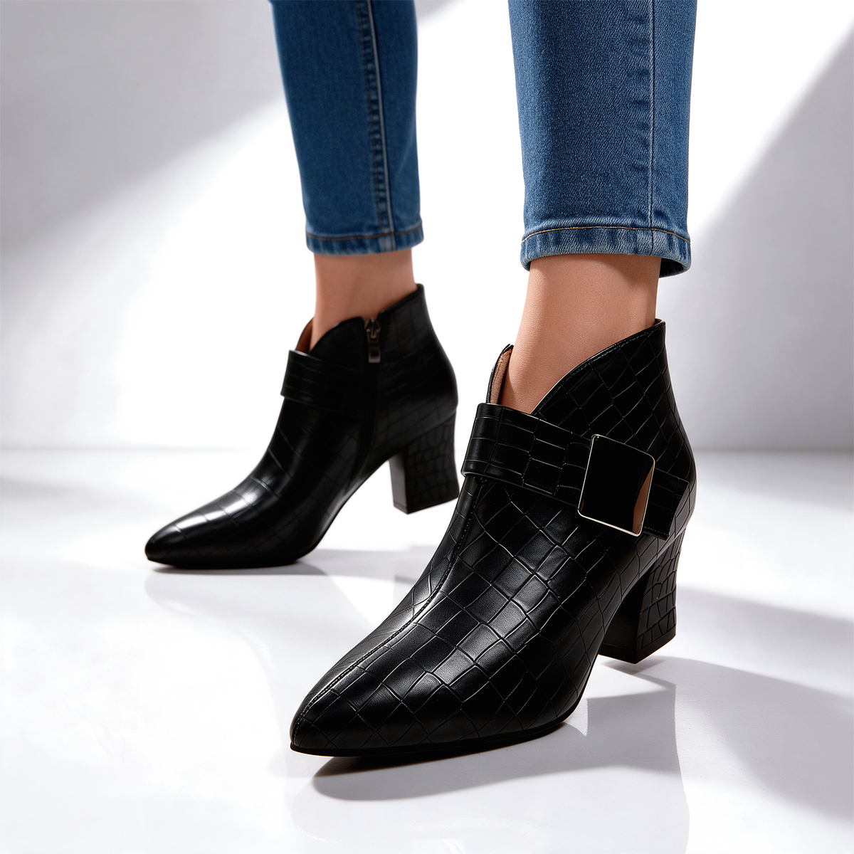 Women's Croc Block Boots | Buckle Strap & Side Zip 8