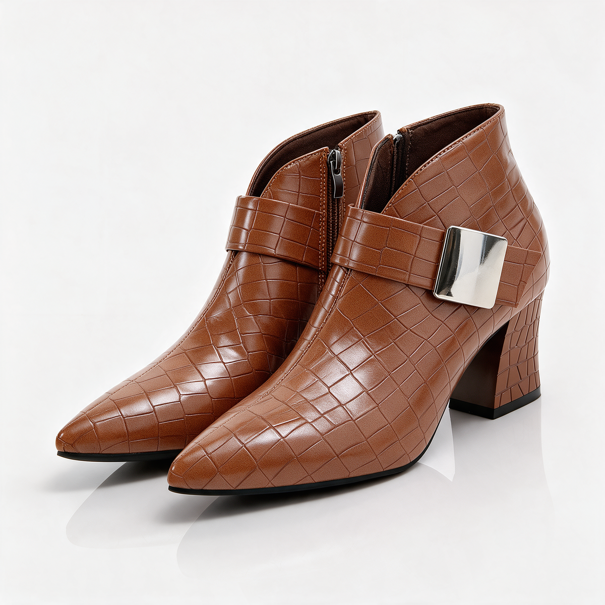 Women's Croc Block Boots | Buckle Strap & Side Zip 1