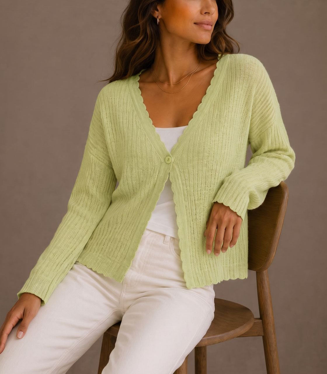 Women's Cropped Cardigan | Scalloped Trim & Single-Button Closure 3