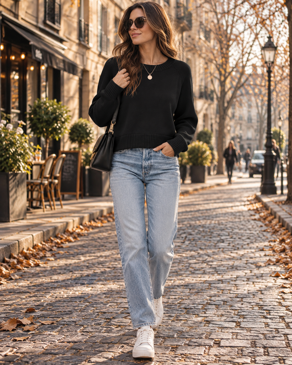 Women's Cropped Jumper | Round Neck & Ribbed Trim
