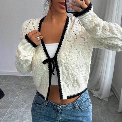 Women's Cropped Knit Cardigan | Bow Front Detail