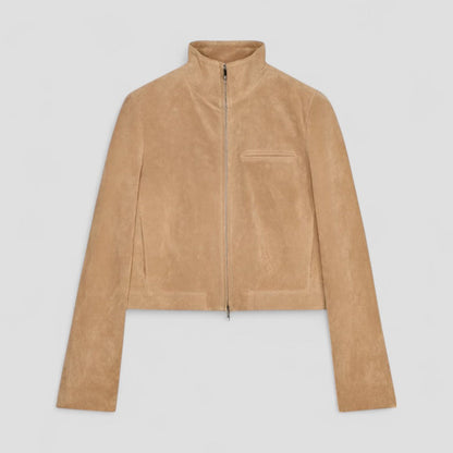 Chic Suede-Style Cropped Jacket with Zipper