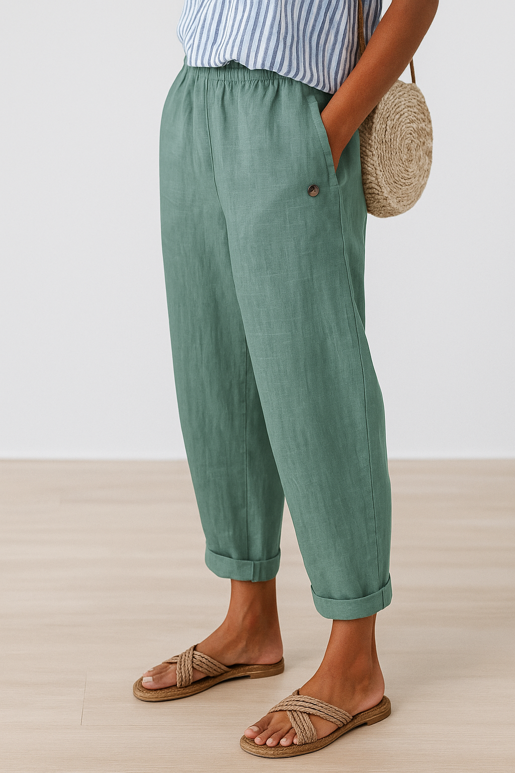 Women's Cropped Trousers | Straight Leg & Side Pockets
