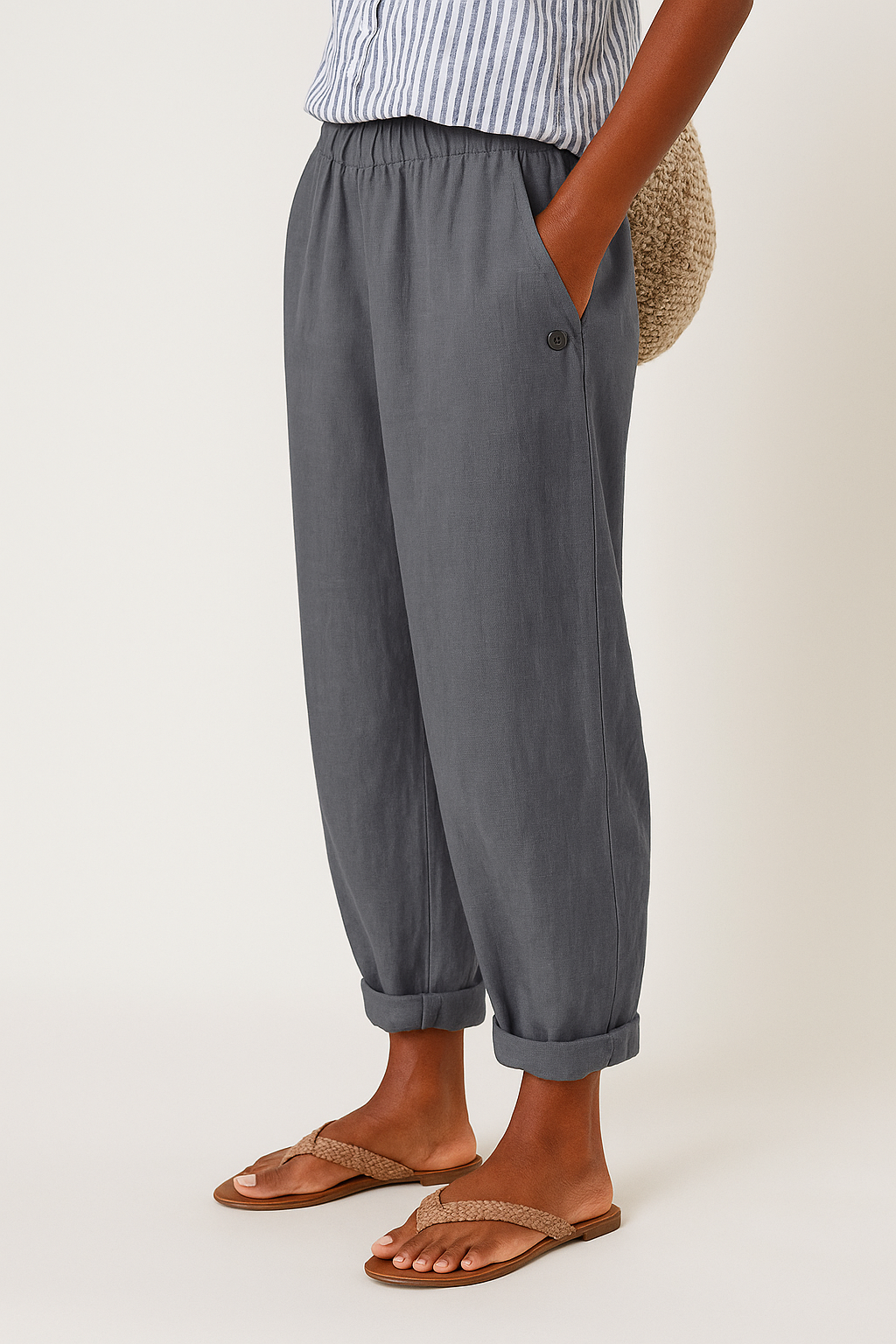 Women's Cropped Trousers | Straight Leg & Side Pockets
