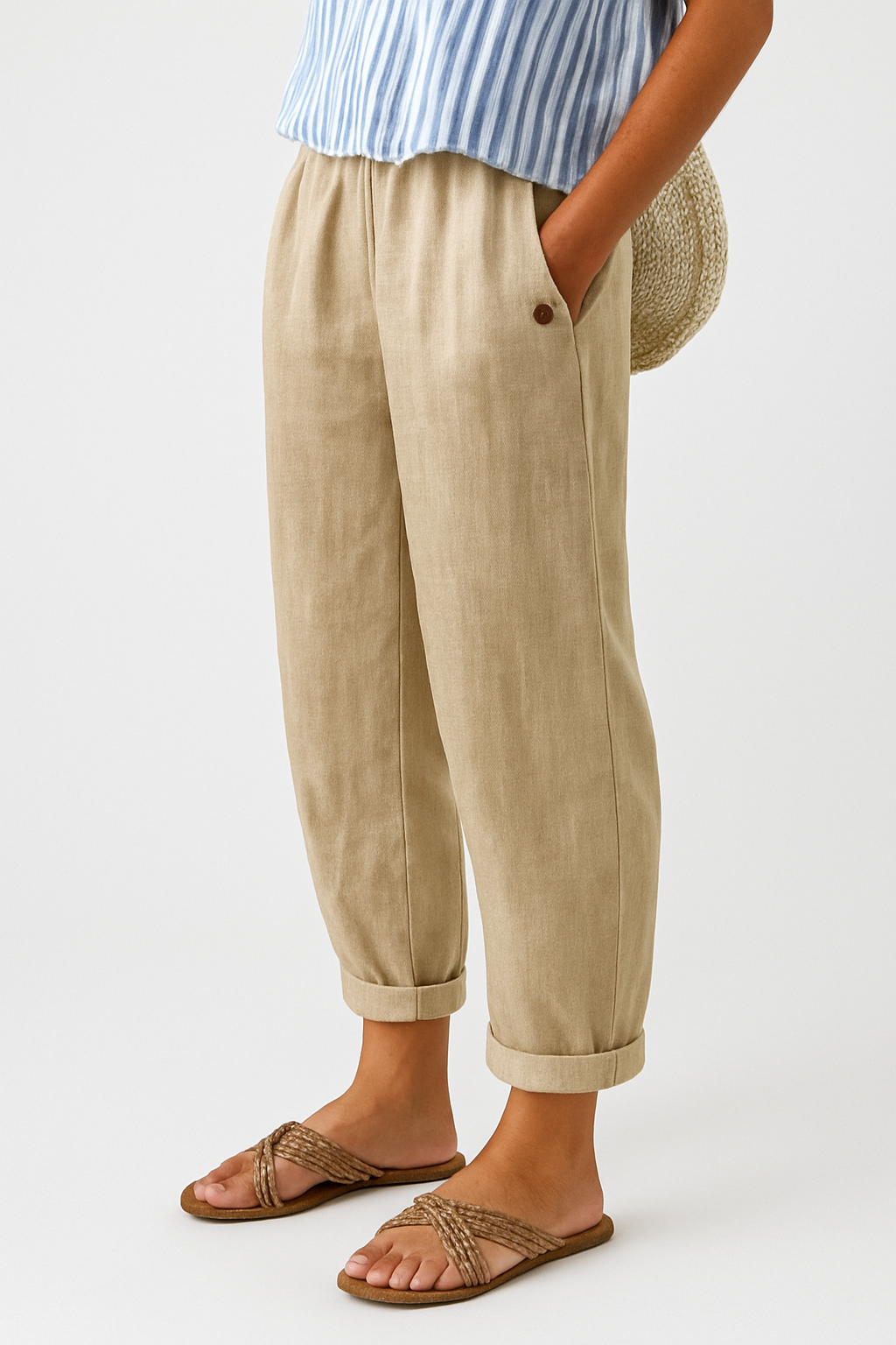 Women's Cropped Trousers | Straight Leg & Side Pockets